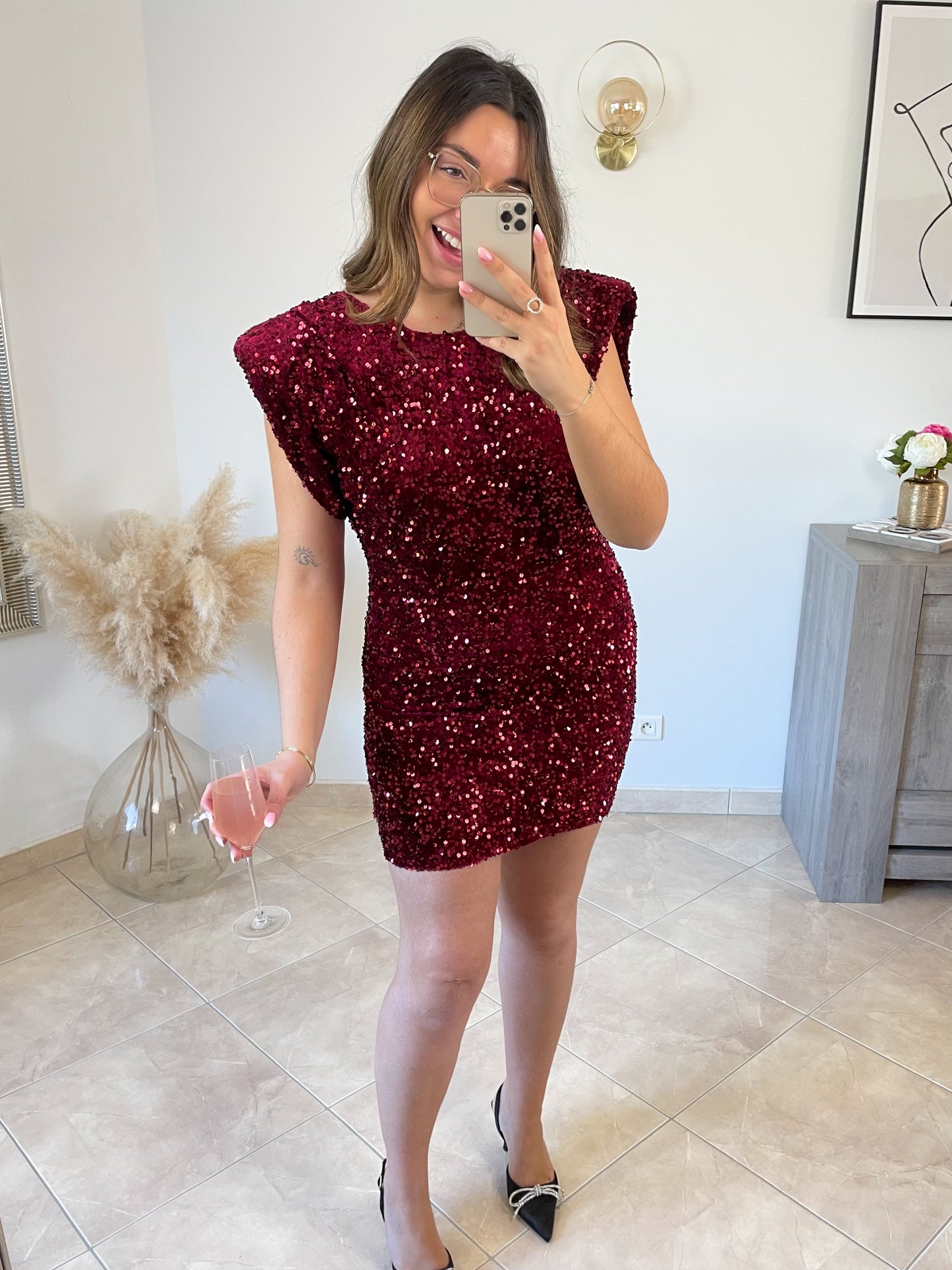 🔴 ROBE SEQUIN - BORDEAUX