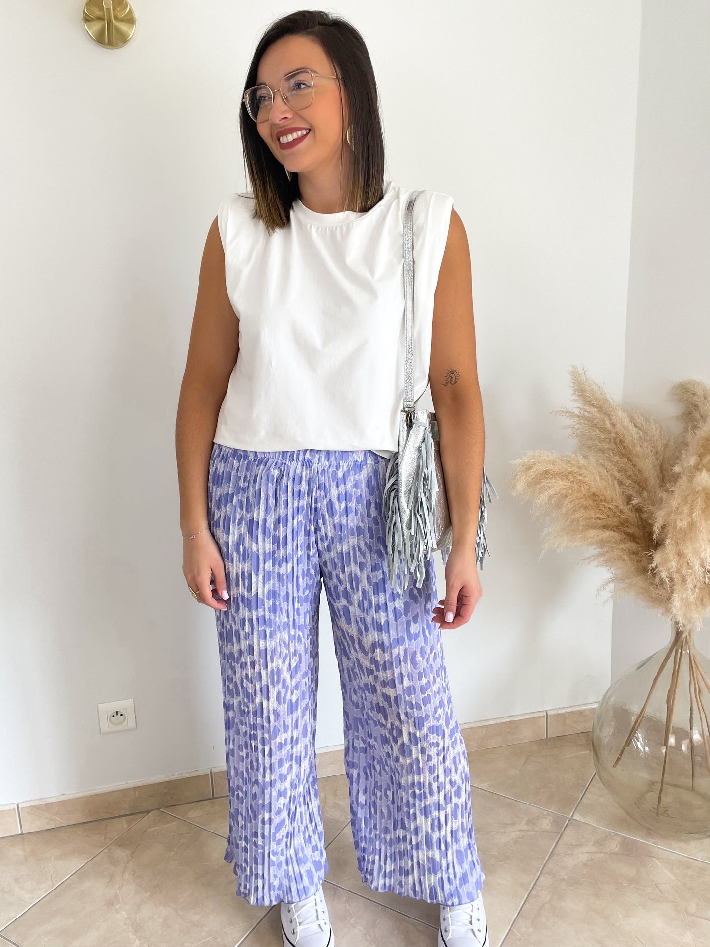 PANTALON PALAZZO LÉOPARD LILAS