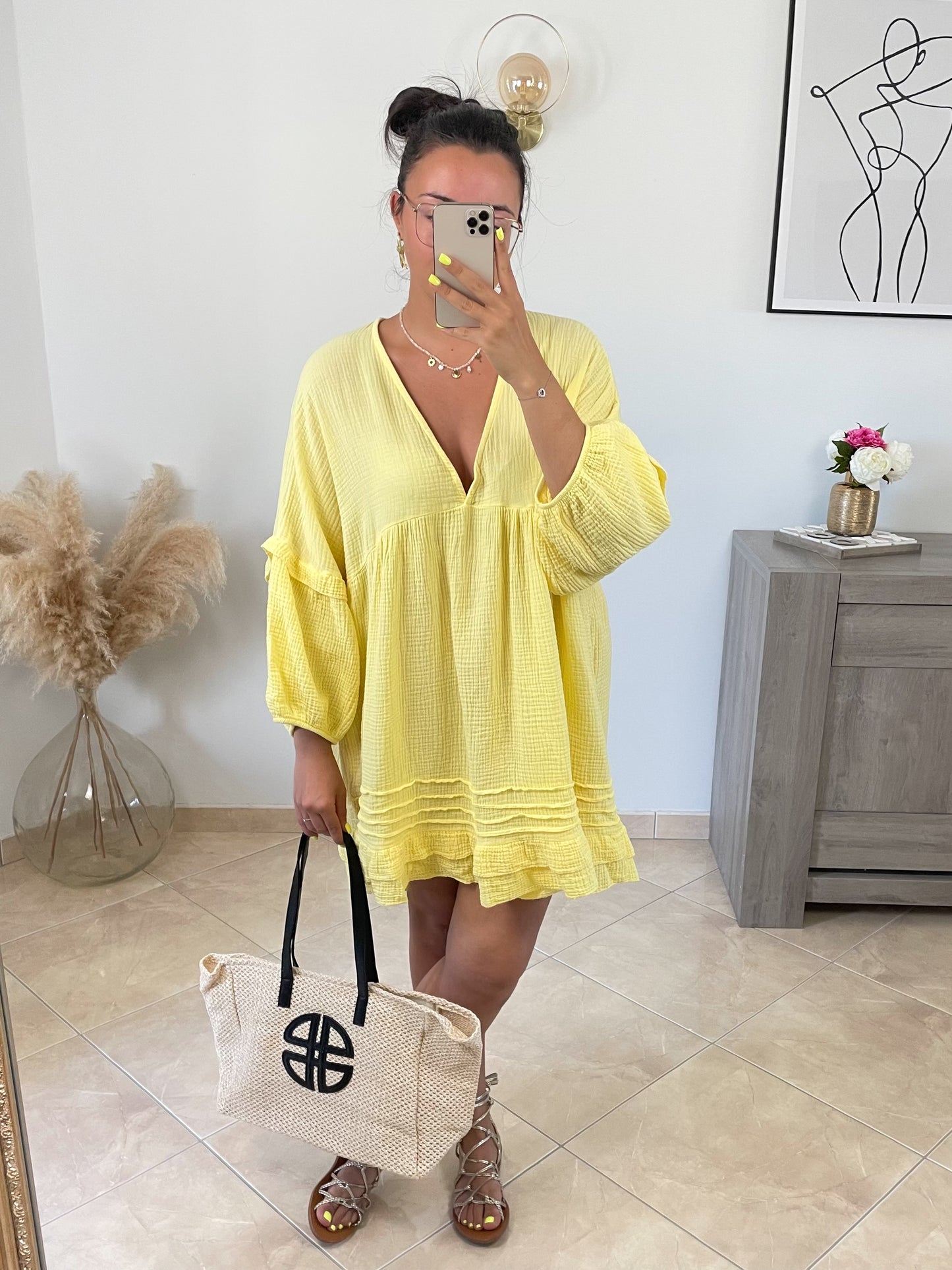 ROBE PLUME - JAUNE