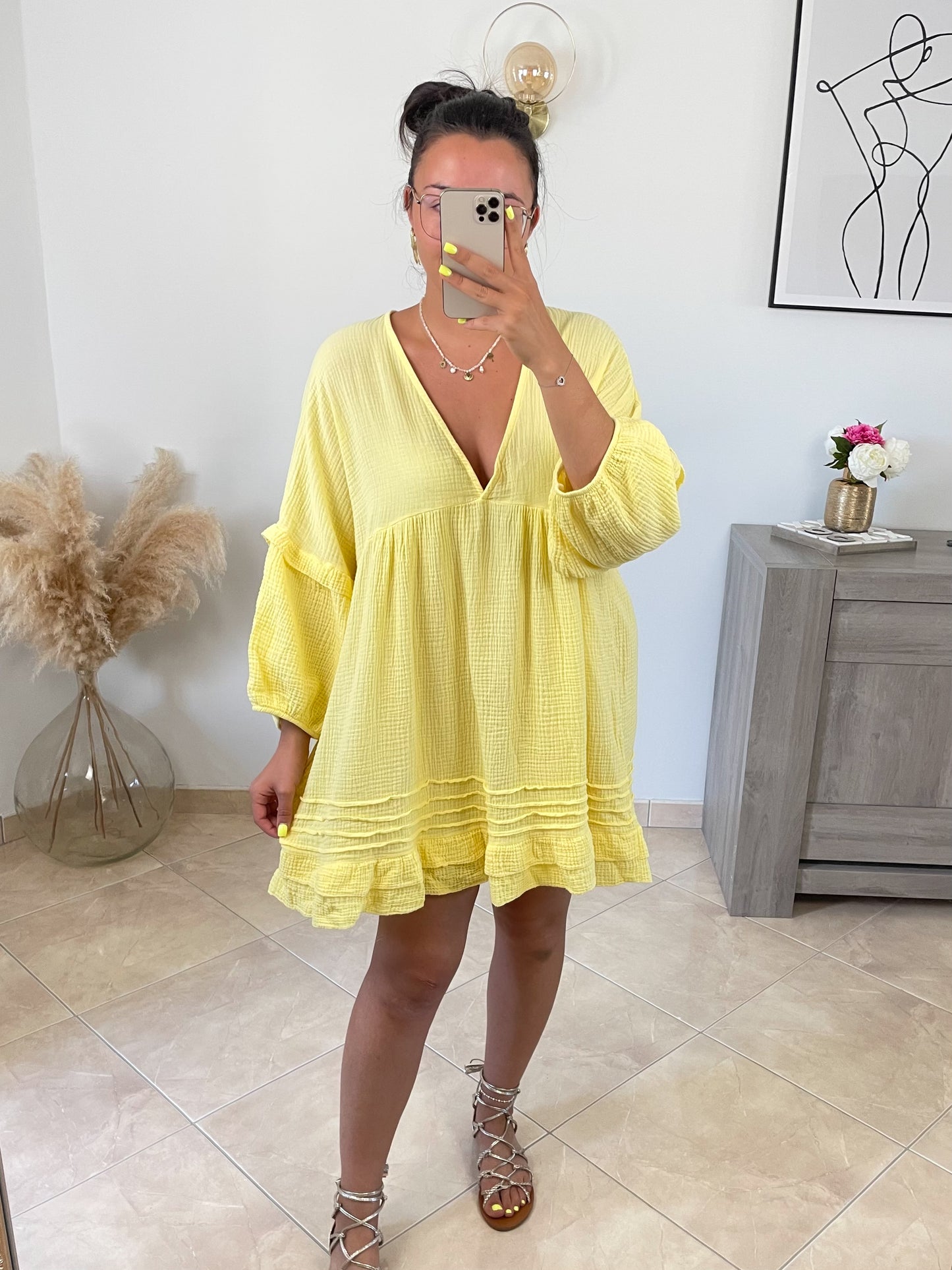 ROBE PLUME - JAUNE